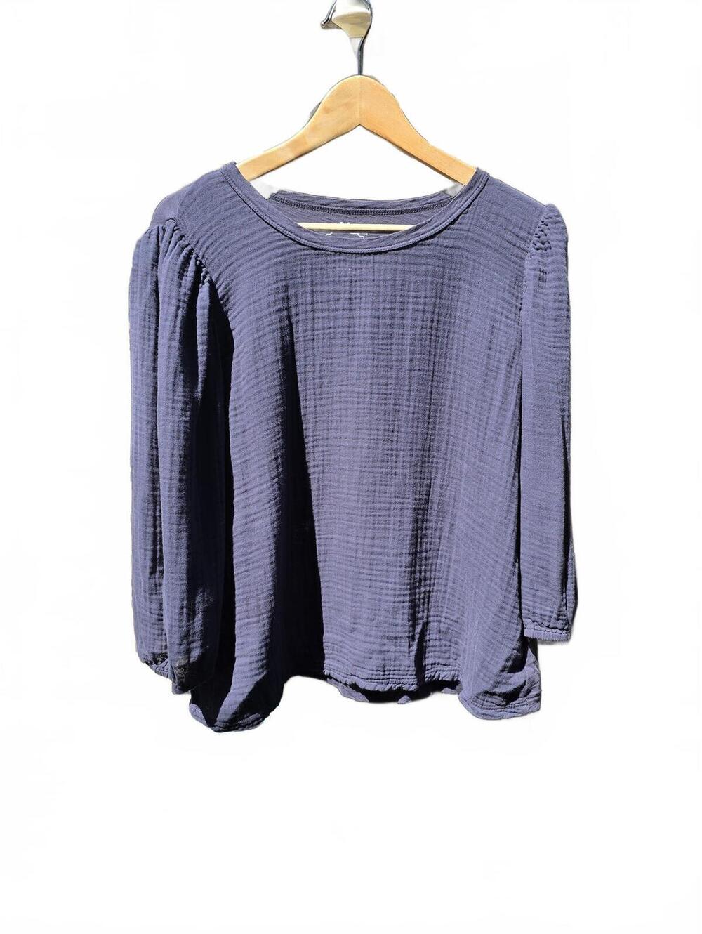 Velvet by Graham and Spencer Blue Textured Gauze Puff Sleeve Blouse Lg